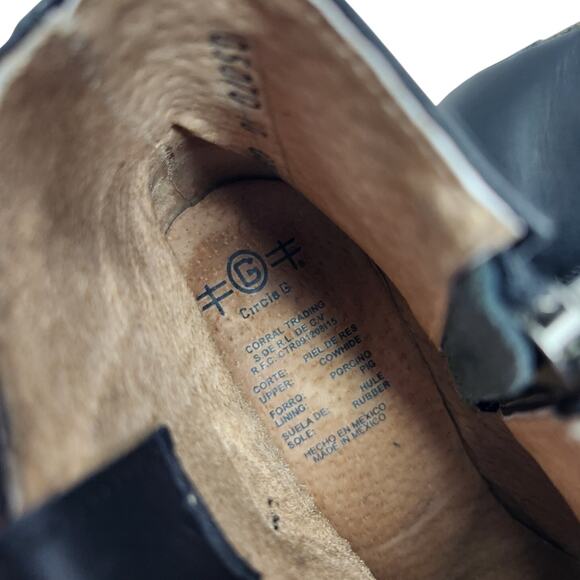 Corral Circle G Black Cowhide Leather Star Inlay Studded Zip Ankle Boots Sze 10 - Picture 6 of 9